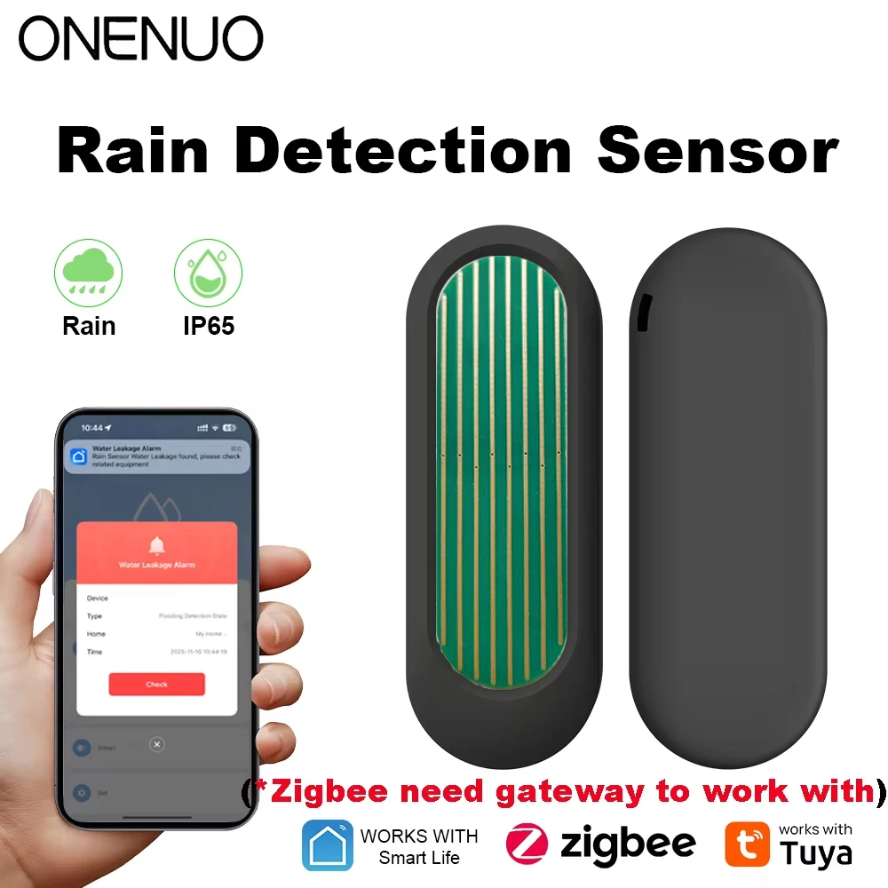 Zigbee sensor de chuva tuya ip65 ao ar livre à prova dip65 água detecção de chuva sensor de vazamento de água em tempo real app monitoramento alerta branco ou preto