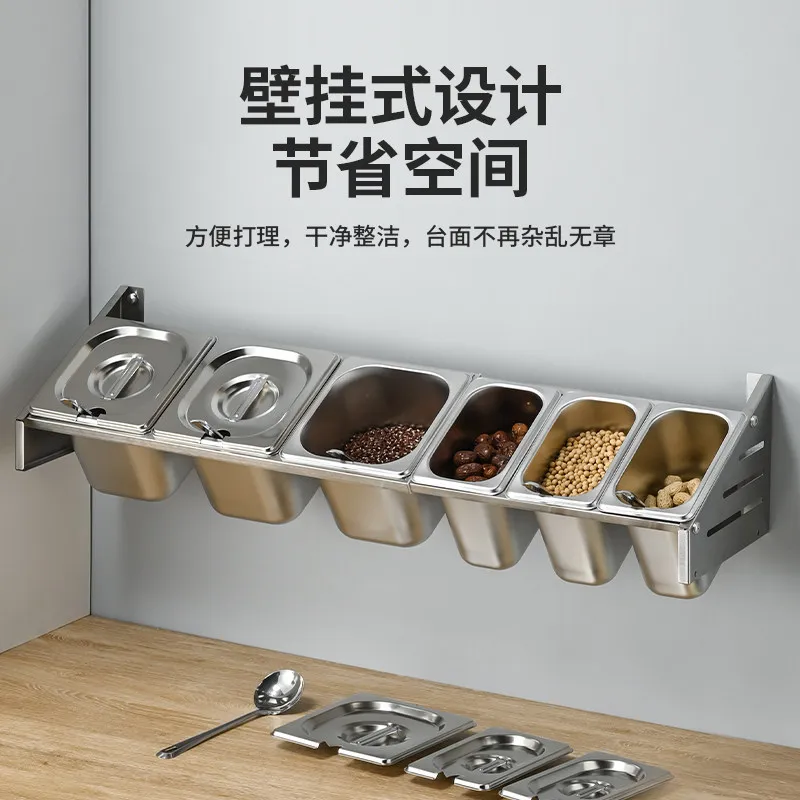 New wall mounted stainless steel bowl with rack, wall mounted seasoning box storage rack, large capacity