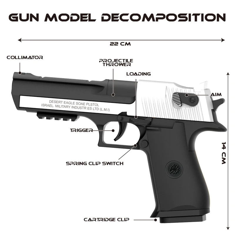 Black Automatic Shell Ejection Desert Eagle Toy Gun, Air Gun, Soft Bullet Continuous Firing Children's Shooting Weapon