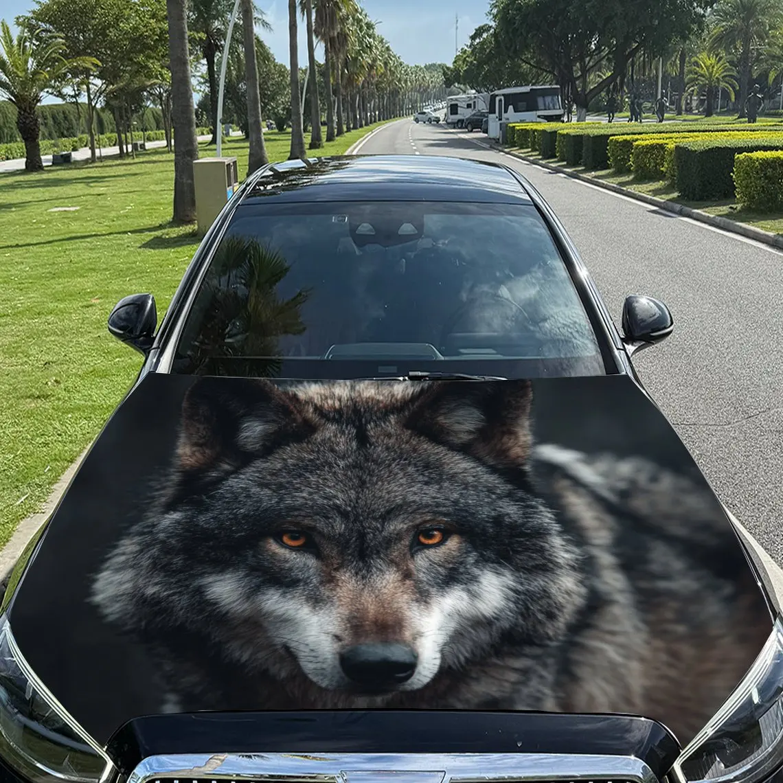 

Car Decals Wolf Portrait Design, featuring a lifelike wolf's face, exuding a wild and intense aura Car Hood Sticker, Waterproof