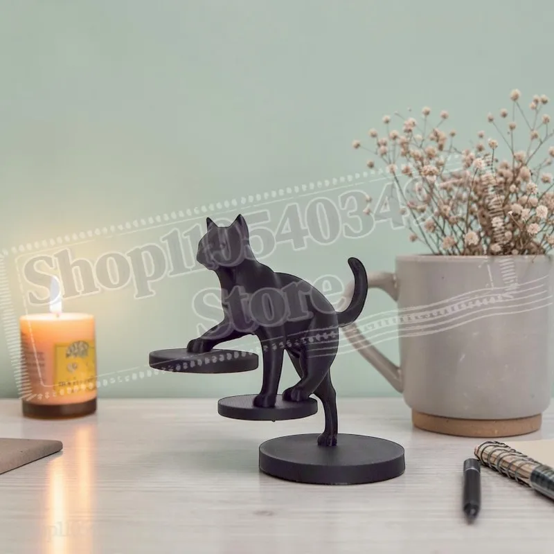 

Black Cat "Walking in Air" Balance Figurine Novelty 3D Print Home Decor