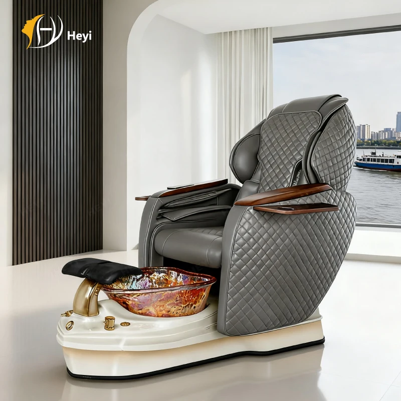 Modern Luxury Beauty Nail Salon Furniture Pipeless Whirlpool Discharge Pump Foot Spa Massage Pedicure Chairs