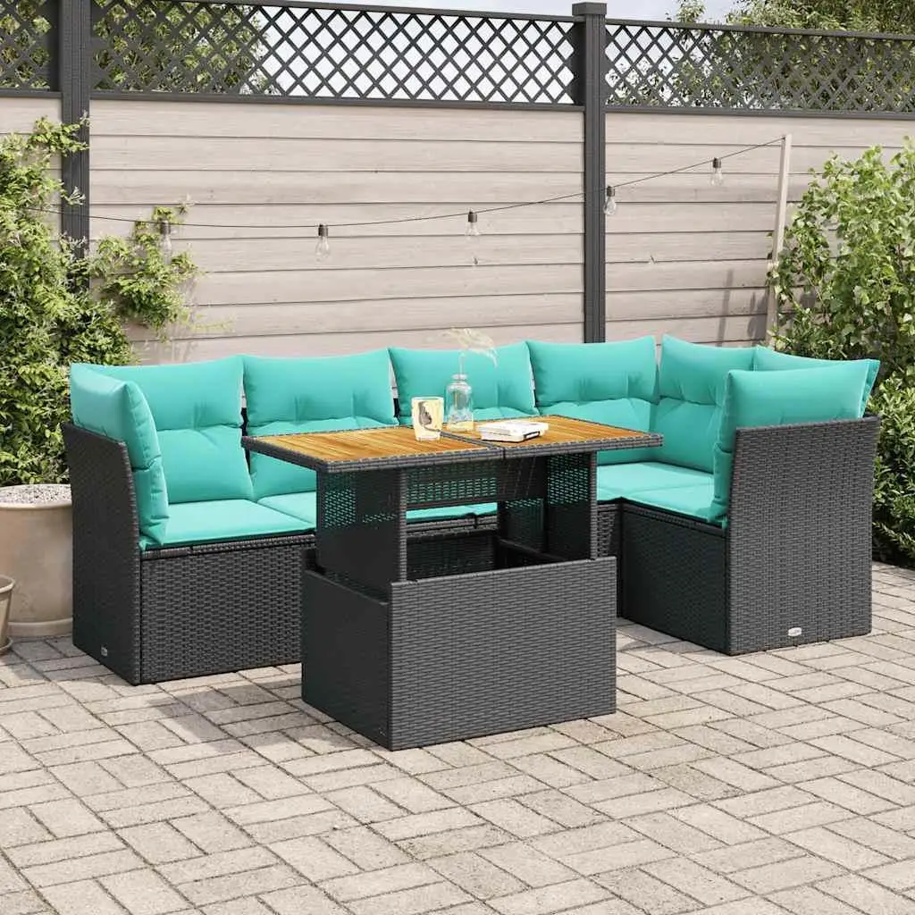 

6 Piece Outdoor Patio Sofa Set with Cushions Black Poly Rattan Furniture Garden Lounge Seating