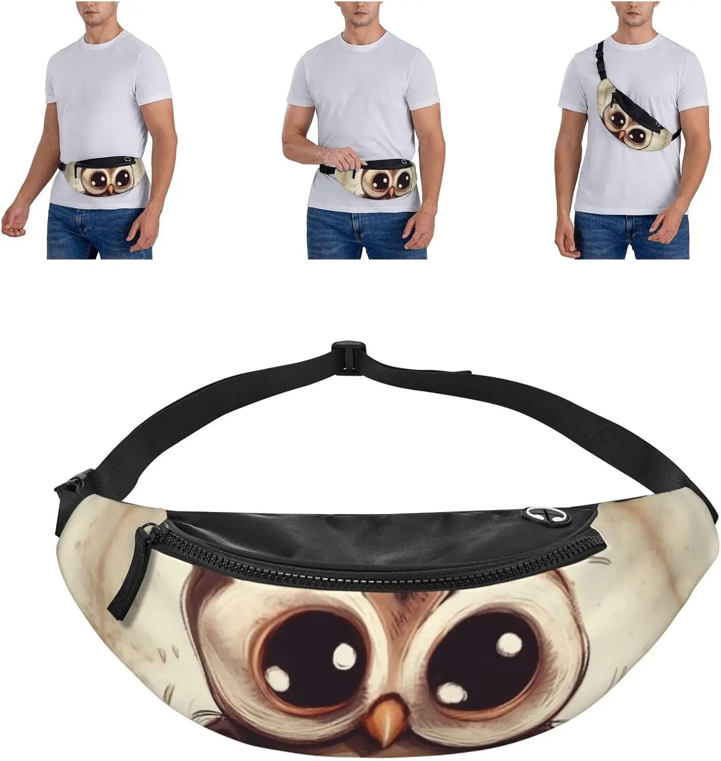 Cute Owl Fanny Pack for Men Women Waterproof Waist Bags Large Crossbody Belt Bag Running Bum Bag