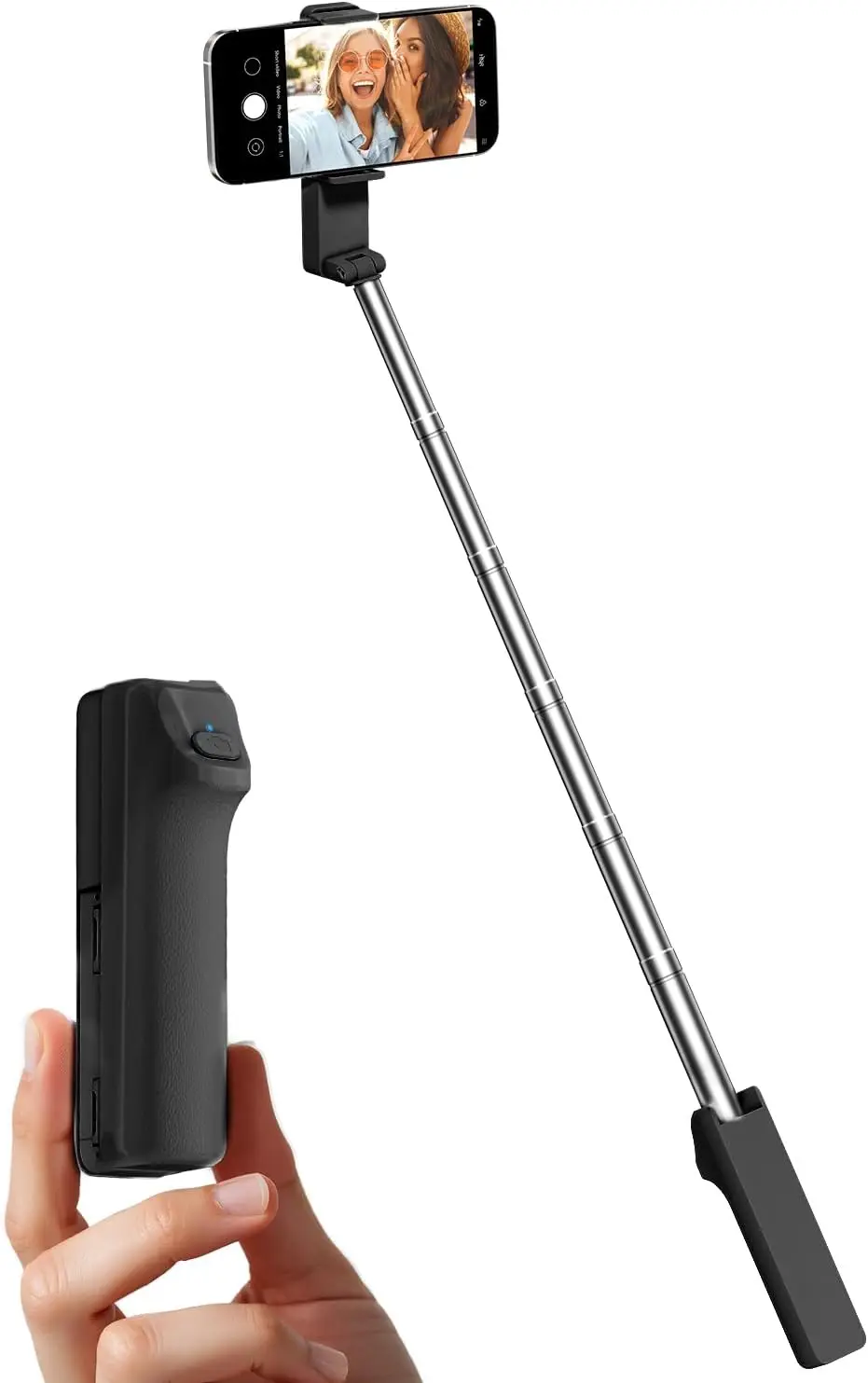 Portable Selfie Stick with Wireless Remote for iPhone Android Phones, Lightweight Extendable Stainless Steel Tube for Vlog