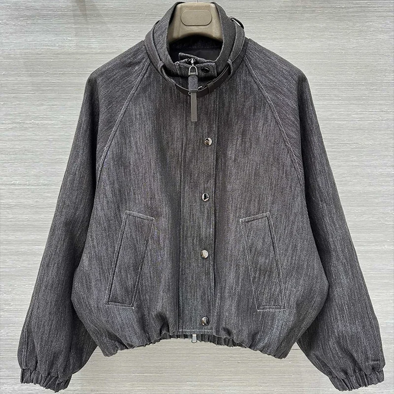 

Высококачественное женское пальто из тонкой серебряной и золотой нити, кожаные пуговицы, джинсовая ткань, изысканный роскошный стиль 2591995