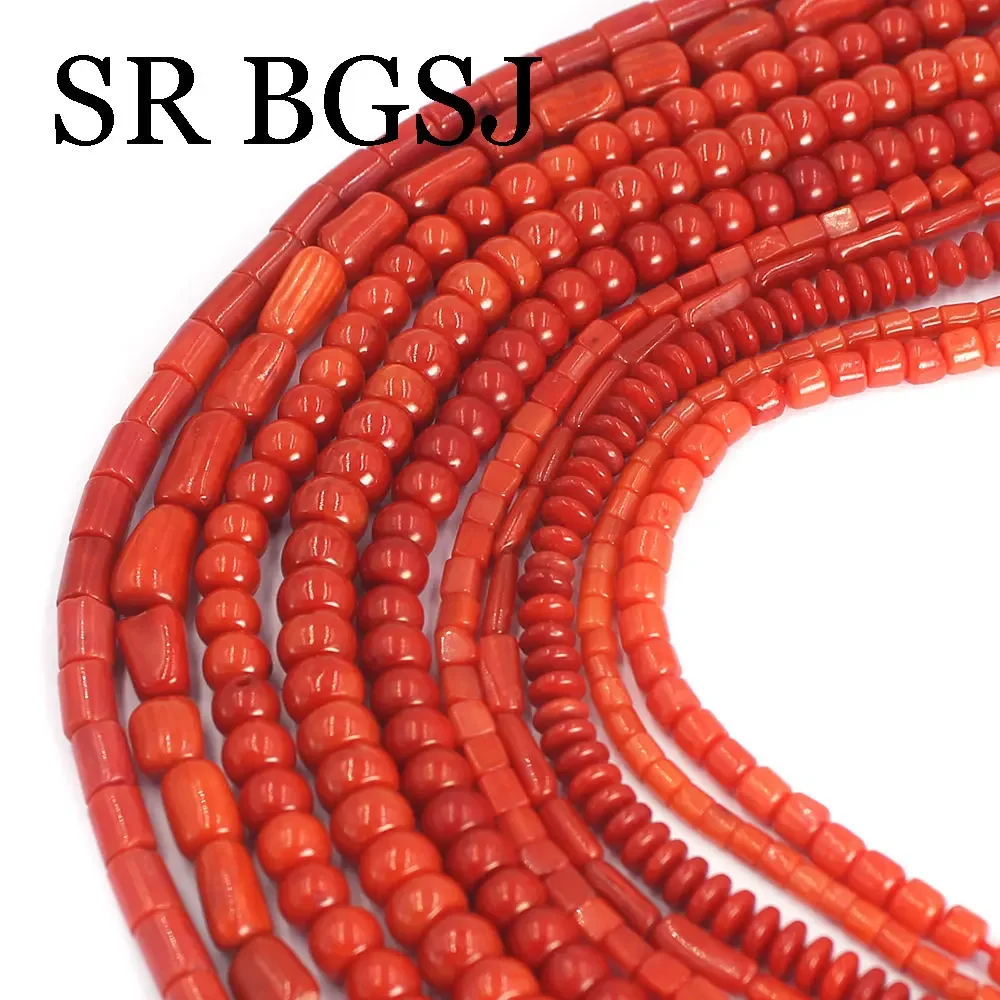 Small Irregular Tube Column Rondelle Genuine Natural Red Coral Jewelry Making Seed Beads  15\