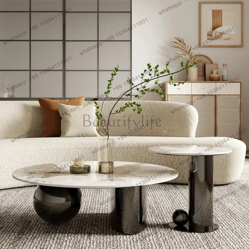 

light luxury rock slab living room home modern simple small apartment high-end sense round combination