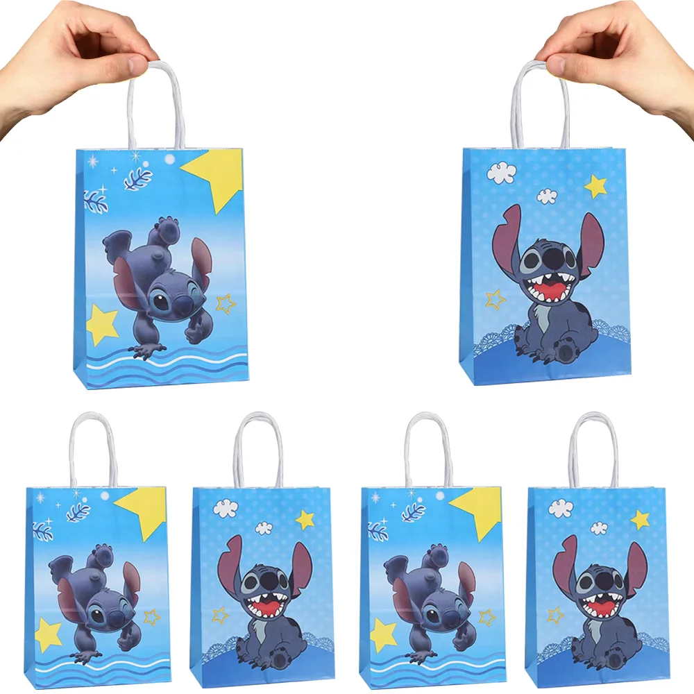 6/12/60 Pcs Disney Stitch Birthday Party Decor Gift Handle Bags Candy Bag Baby Shower Party Gift Color Blue Stitch Paper Bag