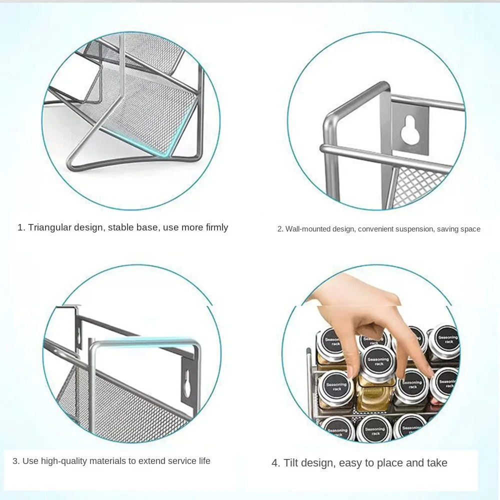 

Premium 4 Layer Spice Storage Rack Wall-mounted Sturdy Seasoning Organizer Multipurpose Non-slip Countertop Spice Holder Kitchen