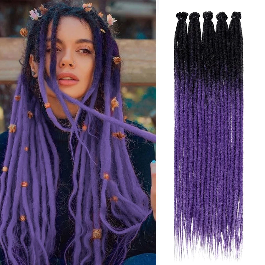 Synthetic Dreadlock Extensions 24 Inch 5 Strands/Pack Single Ended Thin Colorful Crochet Soft Hippe Handmade DreadLocs