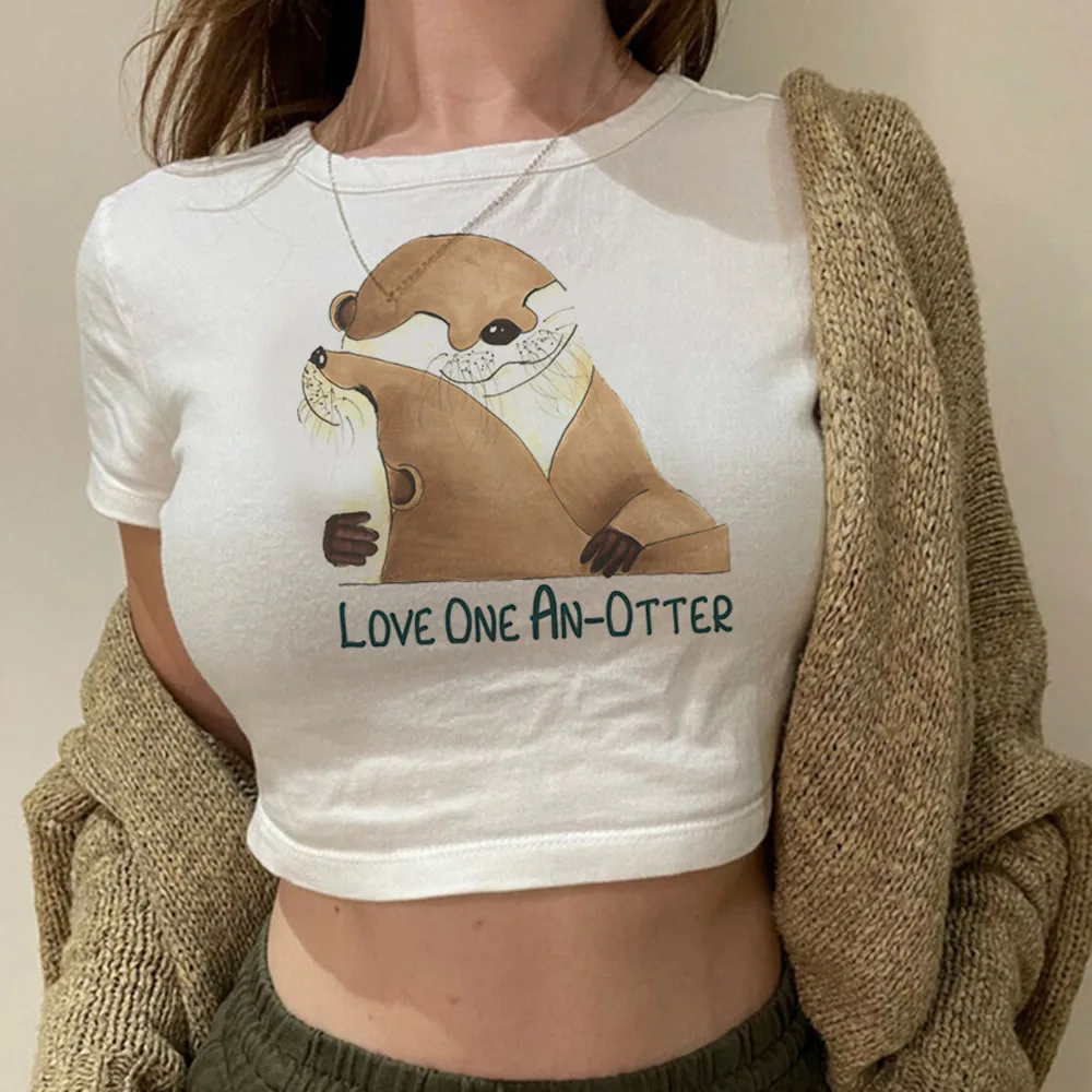 Otters vintage streetwear  korean fashion crop top Female graphic  manga cyber y2k clothing