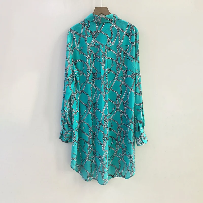 Zadig Shirt Dress Women 100% Silk Office Formal Casual Dresses Female 2024 New Long Sleeve Slim Sky Blue Robes Elegant Lady Robe