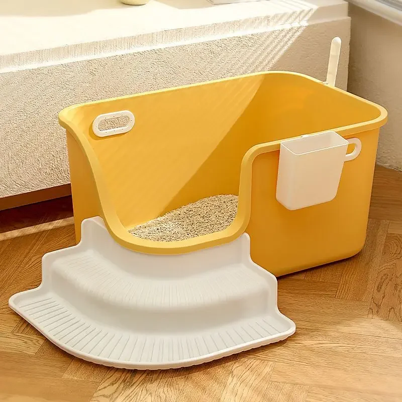 

Huge Cats Litter Box Plastic Pets Cats Toilets With Stair Portable Pets Toilets Box