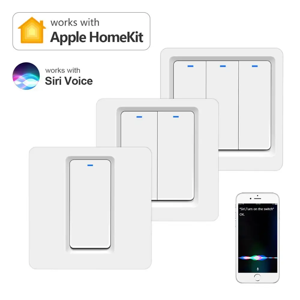 

1/2/3 Gang Apple Homekit Smart Home House Wifi Switch Siri Voice Control Push Button Wall Switch Work With Apple Home kit