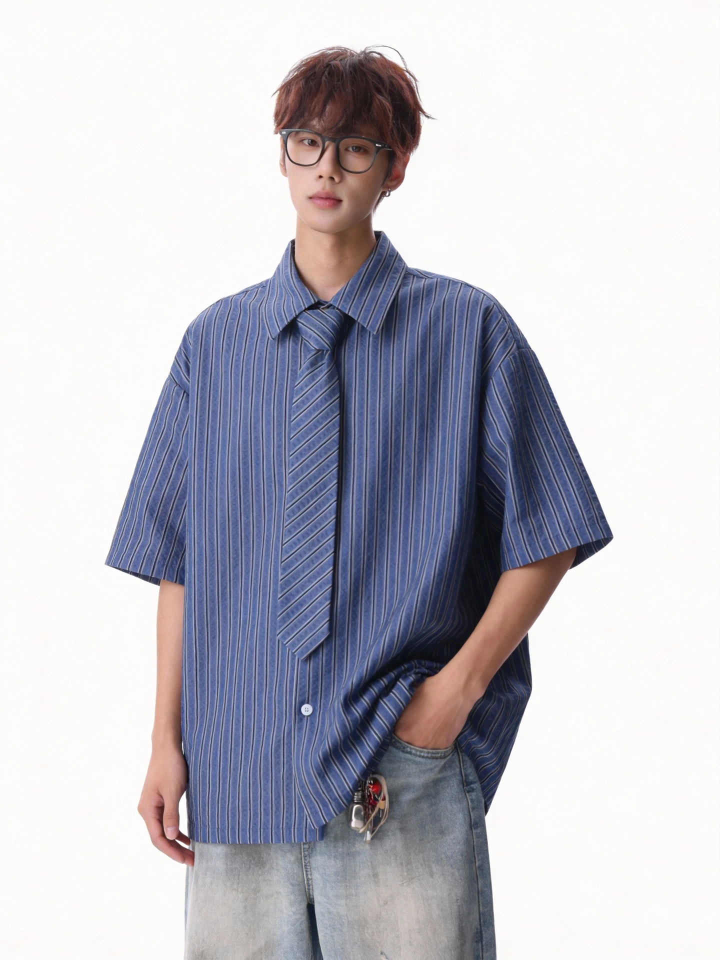

Summer Men's Loose Fit Striped ort Sve irt Casual Versatile f Sve Casual irt Youth ular Wear Resistant