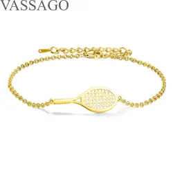 VASSAGO Tennis Racket Bracelet Dainty Adjustable Tennis Racket Charm Layering Sport Bangle Bracelet Lover Jewelry Tennis Gifts