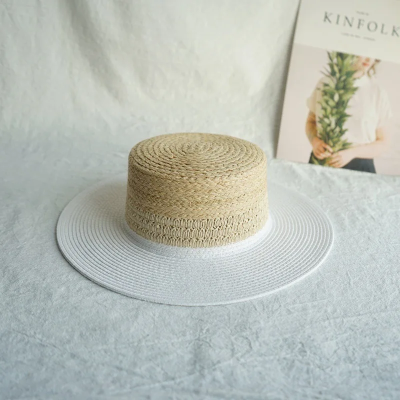 summer-wide-brim-flat-top-straw-hat-ladies-sunshade-beach-holiday-hat-european-style-non-branded-cap-summer-spring-autumn