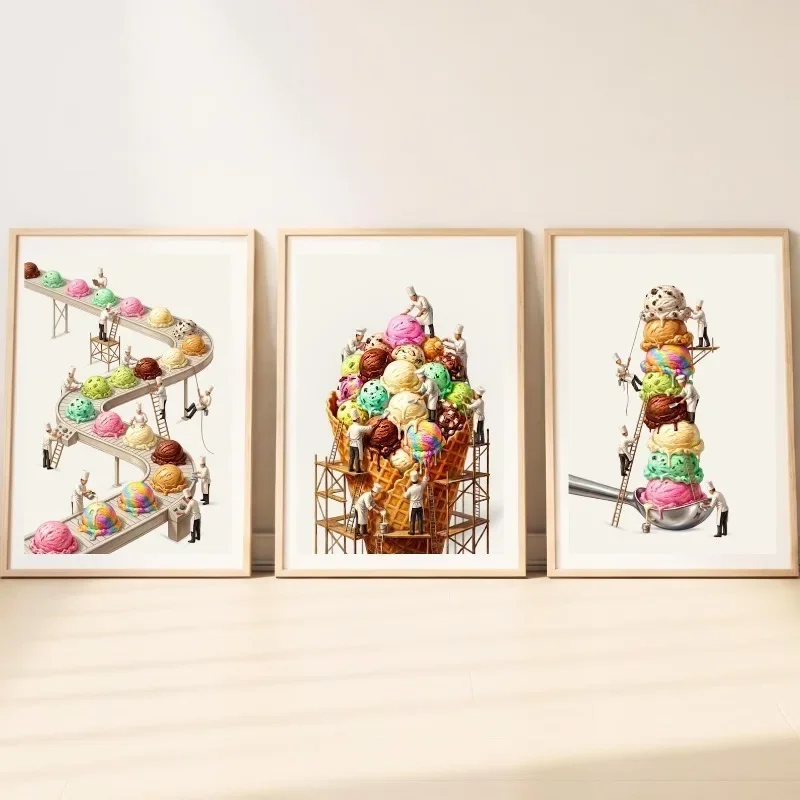 （Unframe 3PCS）-3PCS Ice Cream Wall Decorations, Unique and Personalized Poster Prints, Suitable for Kitchen and Room Wall Dec
