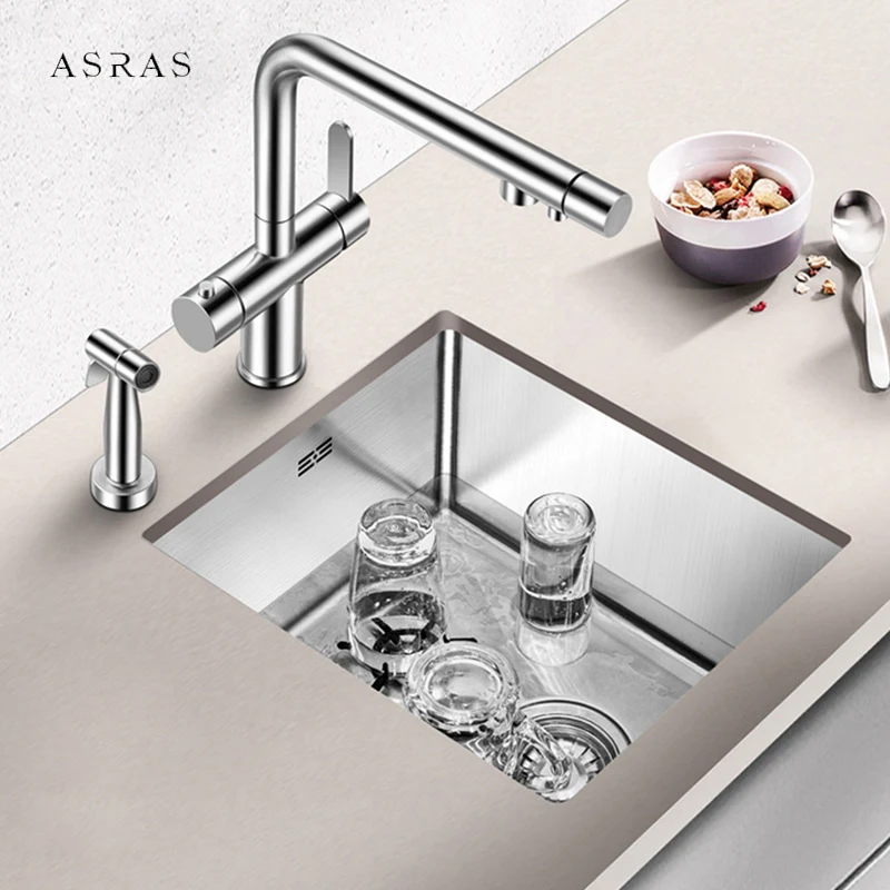 ASRAS High Pressure Cup Washer Bar Counter kitchen Sink 304 Stainless Steel Handmade Brushed For Milk Tea Cafe Shop