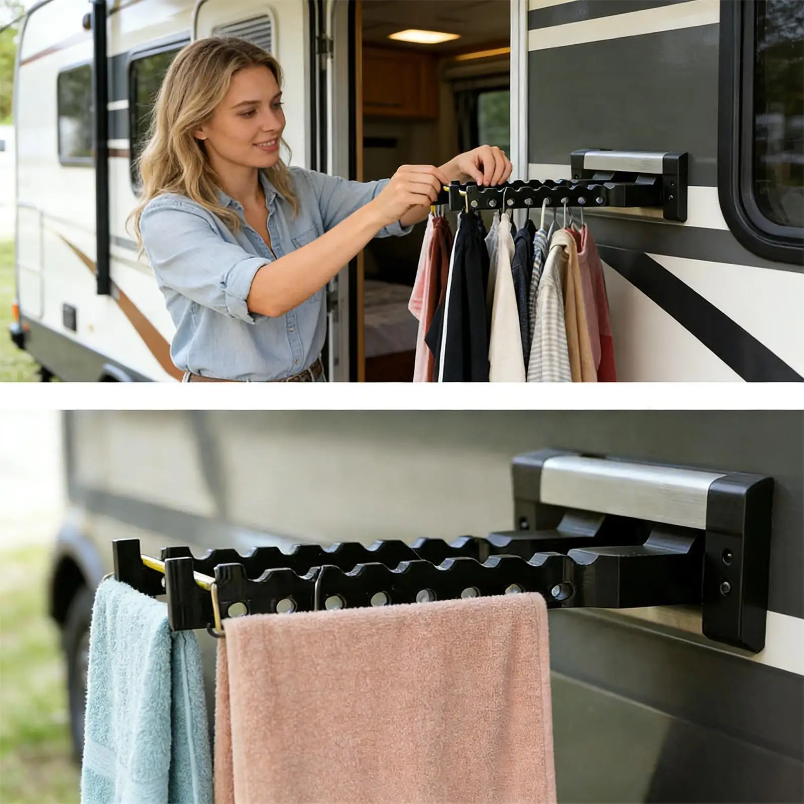 

2pcs 20cm RV Clothes Drying Rack RV Accessories UV Resistant Mounted Rail Support Portable Drying Rack For campervan