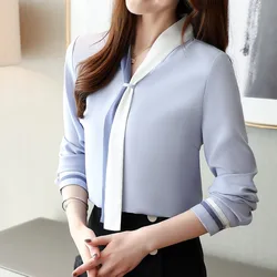 Autumn Office Shirt Spring Vintage Long Sleeve Chiffon Blouses Casual Solid Loose Tops Elegant V-Neck Women Clothing Blusas