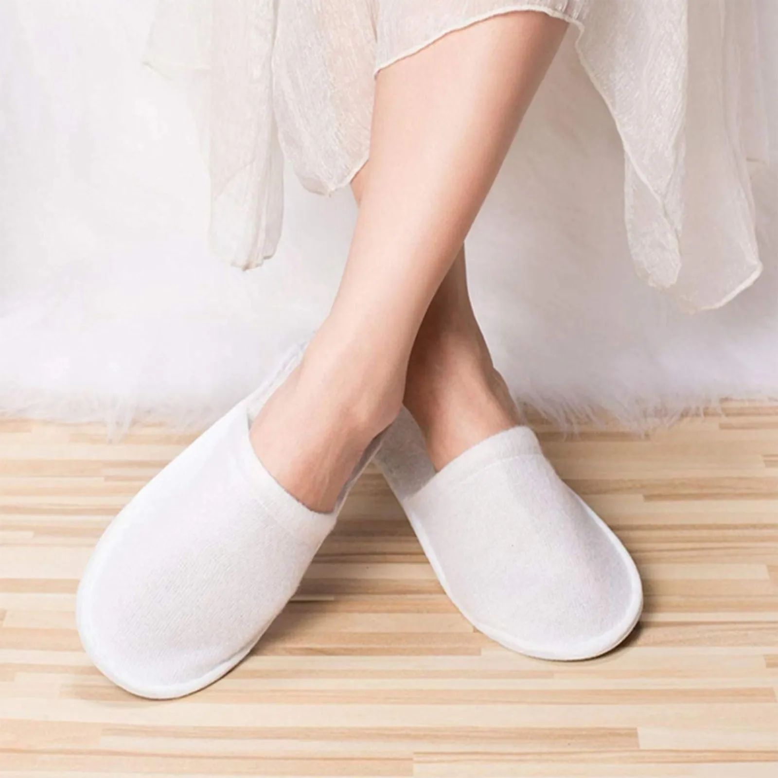 Disposable Travel Hotel Slippers White Towelling Closed Toe Spa Shoes Bathroom Sets Washroom Shower Bath Accessories Indoor