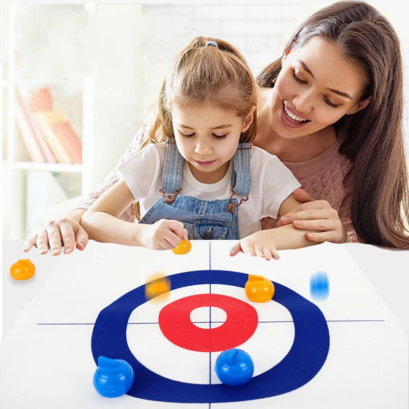 1 Set Foldable Toys Mini Curling Tabletop Board Game Fun Indoor Sport Prop Parent-child Interactive Party Game Toy for Kid Adult