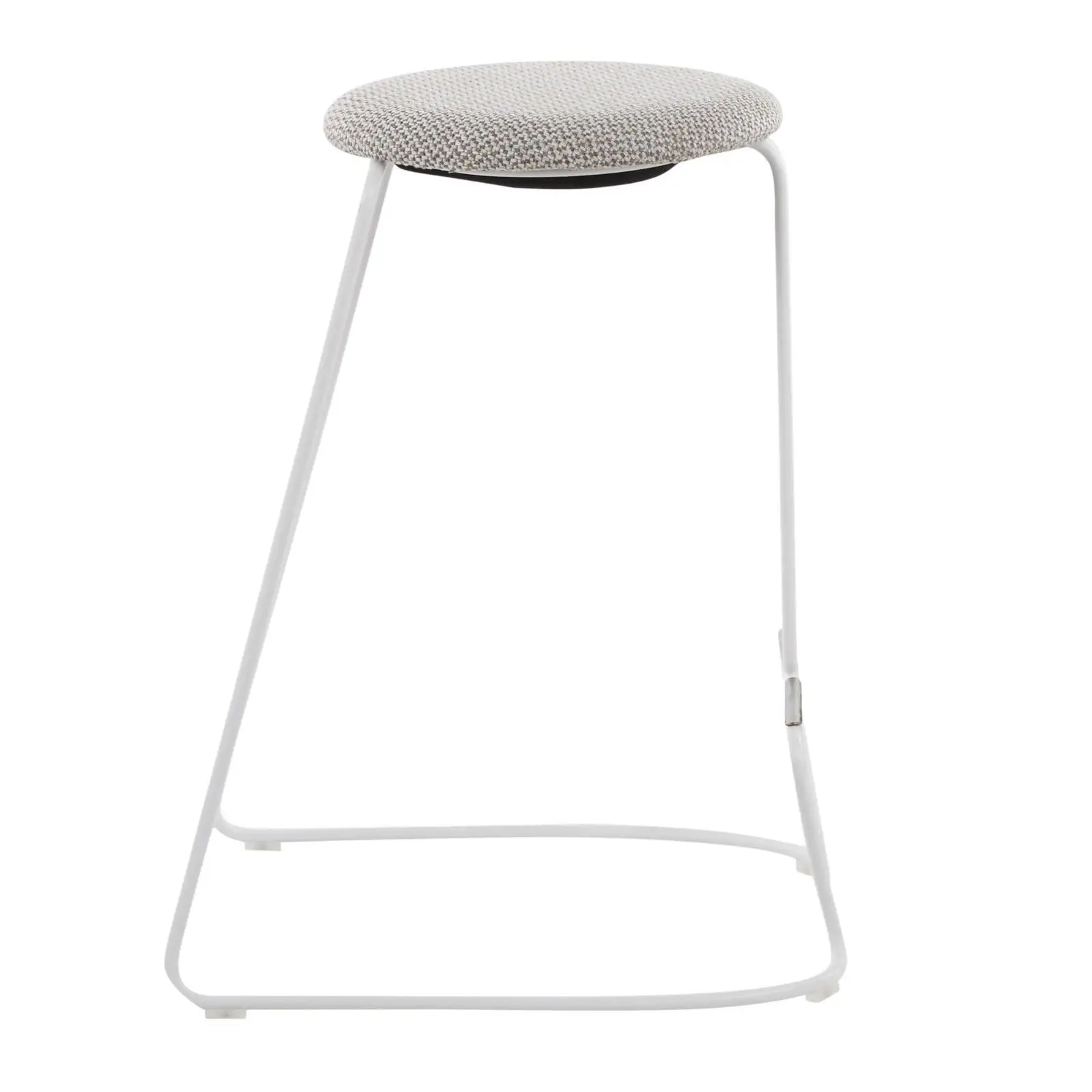 Nowoczesny stołek barowy z białej stali i jasnoszarej tkaniny firmy