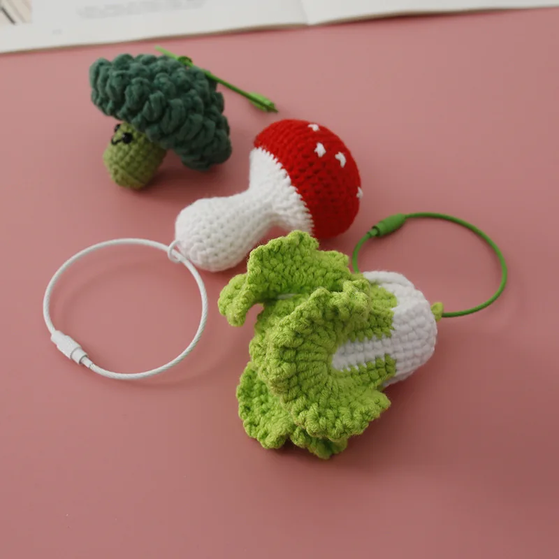 

Creative Vegetable Series Doll Crochet Keychains For Bag Pendant Cute Knitted Mushroom Keyrings Car Keys Accessories Wholesale