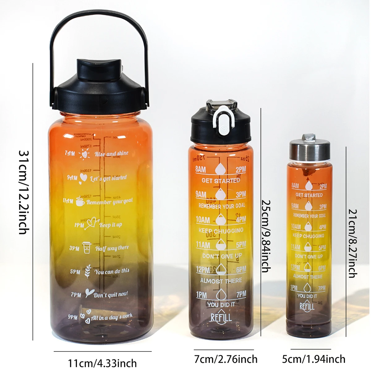 Gradient Plastic 3-IN-1 Water Bottle Set with Measurement Scale Large Capacity Drink Bottle Outdoor Sports Camping