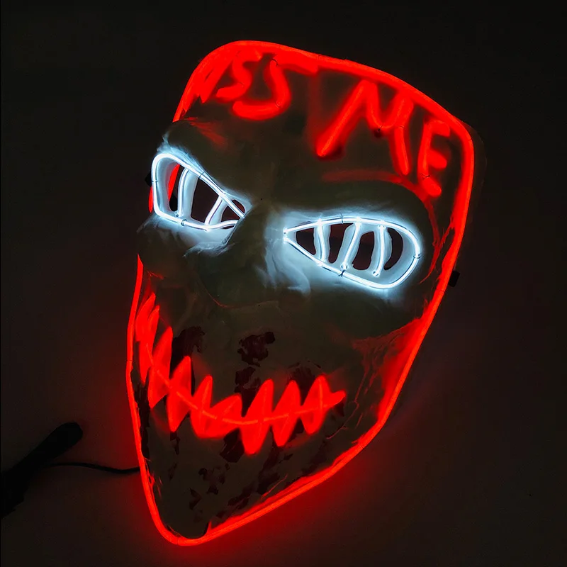 Halloween Glowing Horror Mask LED Luminous Purge Mask Cosplay Bar Party Props Neon Glowing Horror Kiss Me Mask Holiday Costume