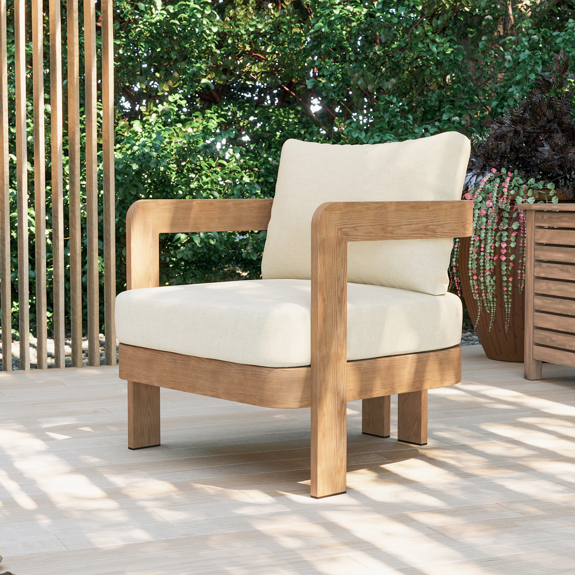 FHVIT No-Assembly Sofa, Single Seater Chair with Wood-Grain Veneer Finish, Suitable for Patios, Gardens, and Bars