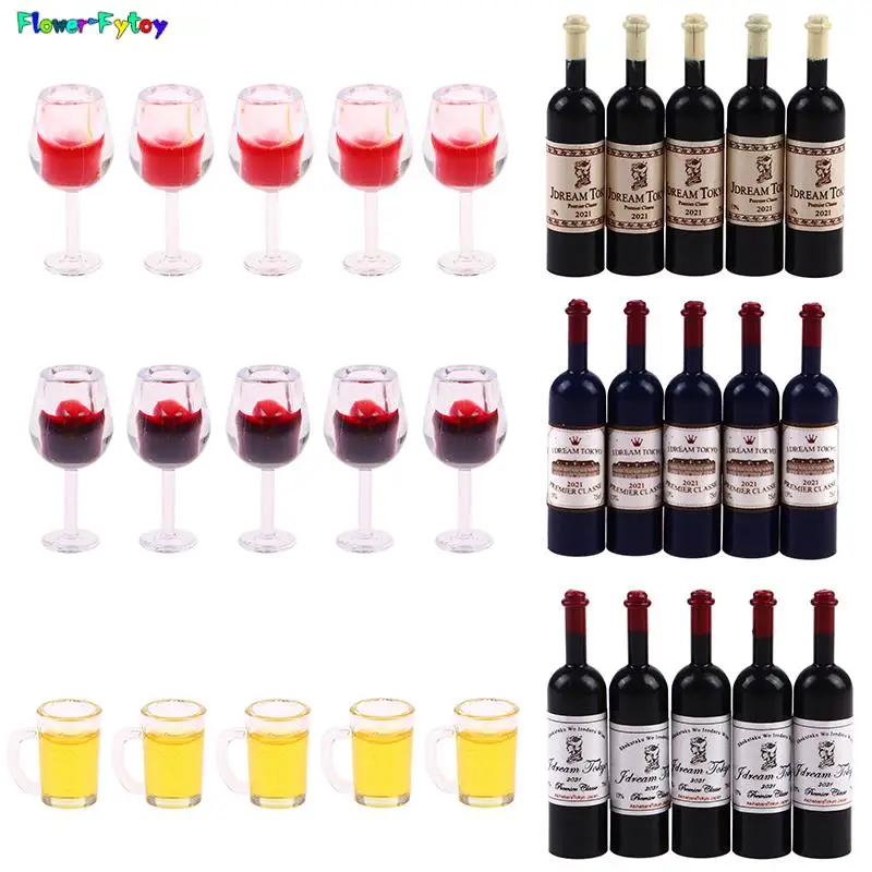 5Pcs 1:12 Dollhouse Miniature Accessories Mini Wine Bottle Set Simulation Drinks Model Toys For Doll House Decoration