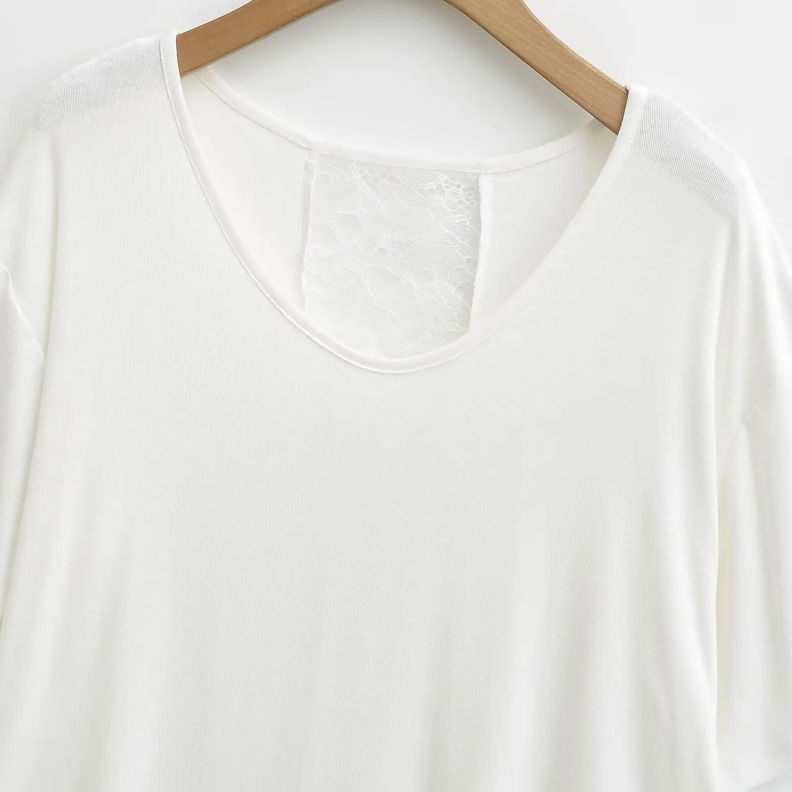 

Sexy Lace Splice Street Sle ort Sve T-irt Women's Pure Color Bal Hollow out Sun Protection Thin Design oulder...