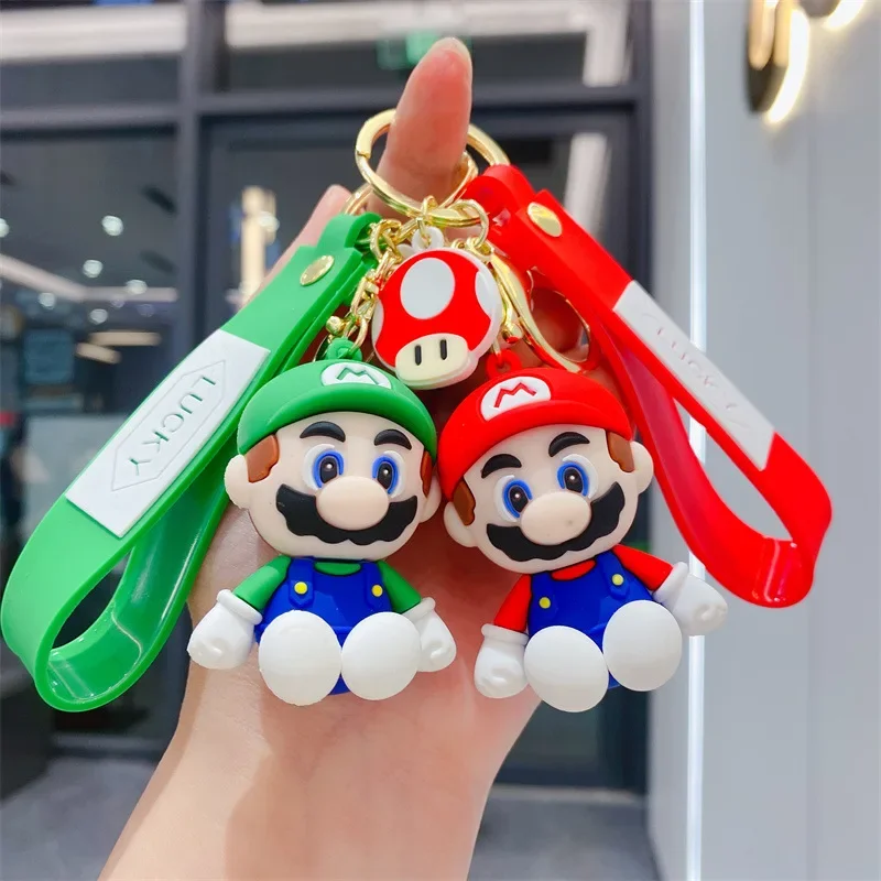 Cute Super Mario Bros Luigi Mushroom Character Dolls Keychain Party Favors for Kids Car Bag Fashion Pendant Ornaments