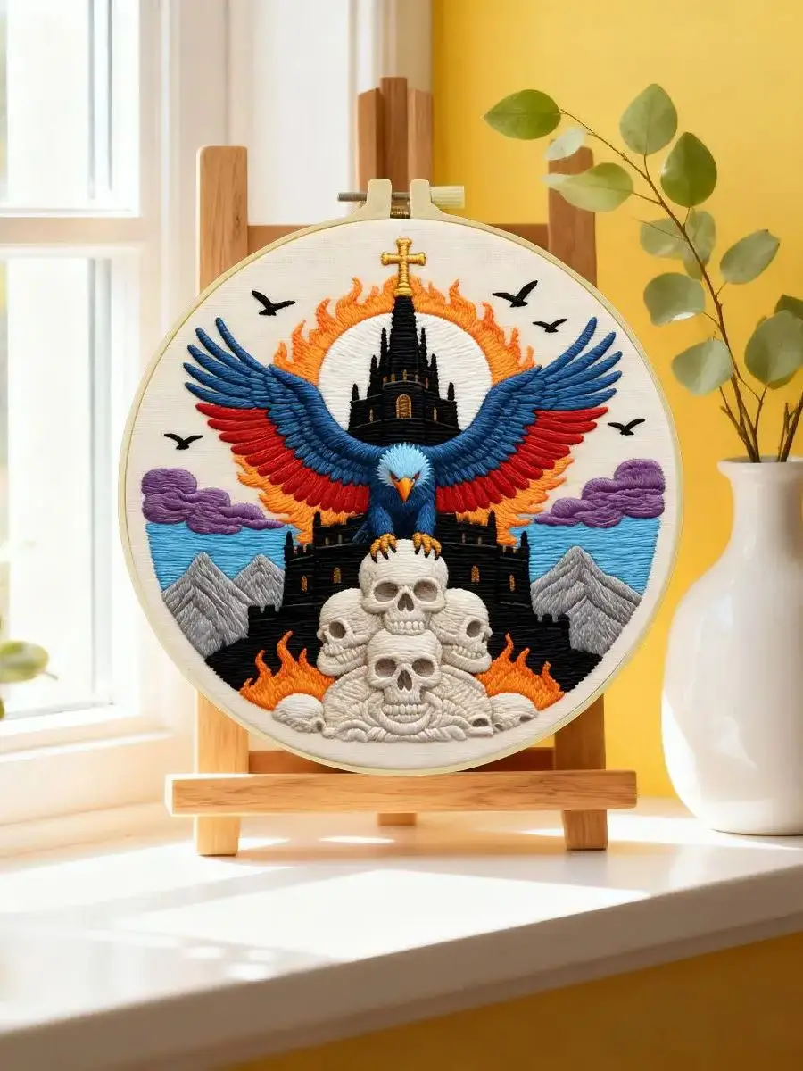 1 Stück 20X20CM/15X15CM 7,87/6,3 Zoll Tier - Adler Stickerei Starter-Kit DIY-Kit DIY-Stickerei-Set Handarbeiten Nähkunst – Detail 6