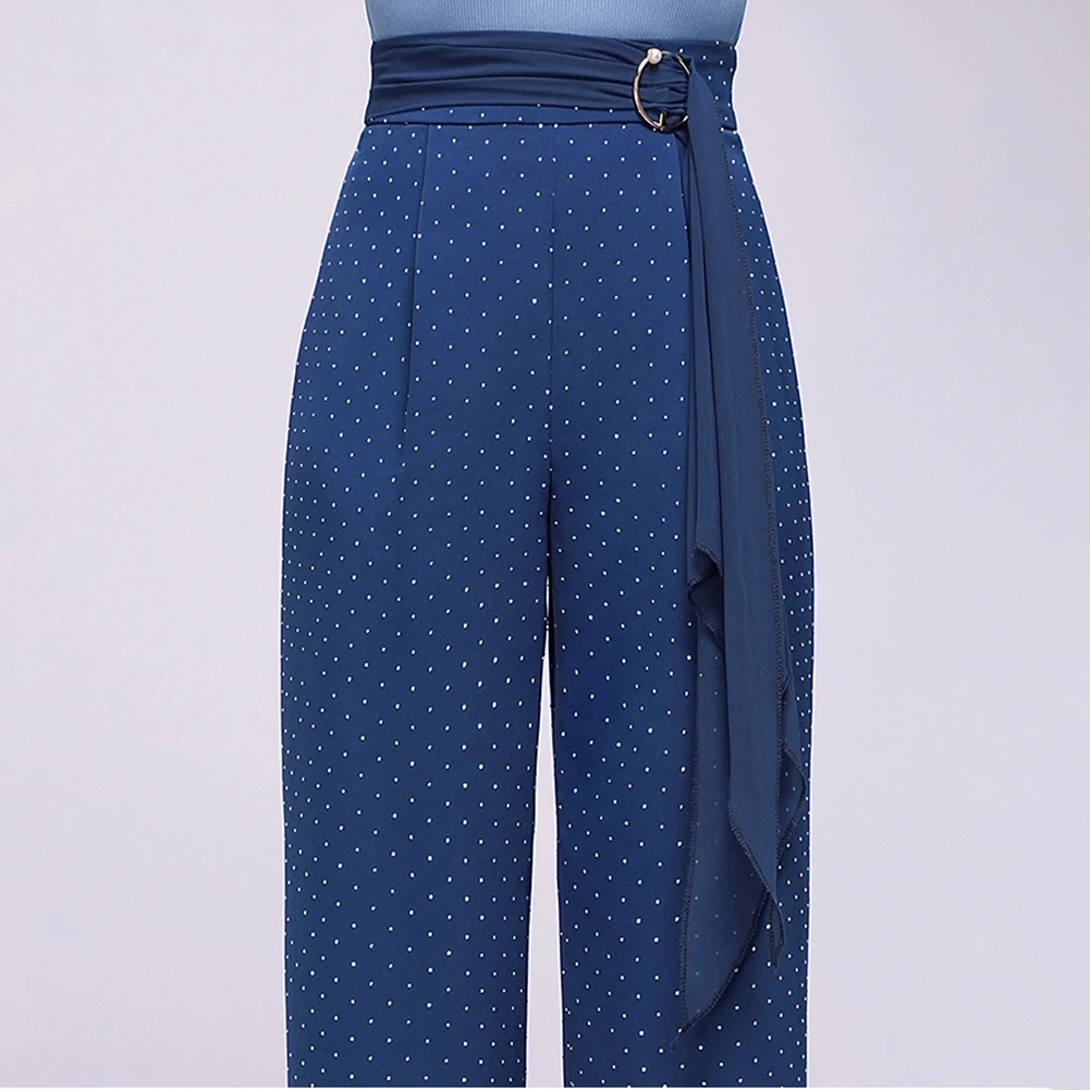 

Latin Dance Competition Trousers Flash Diamond Ribbon Thin Red Ballroom Dance Starry Blue Practice Black Samba Trousers