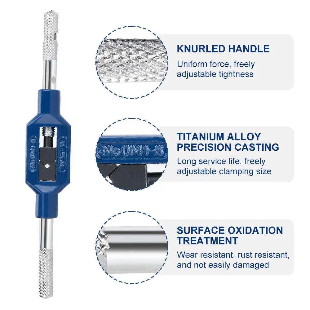 HAMPTON M1-M8 Chiave per rubinetto con filettatura Rubinetti a mano regolabili Die Chiave per vite a mano Manico metrico Toccando Alesatore Accessori per utensili