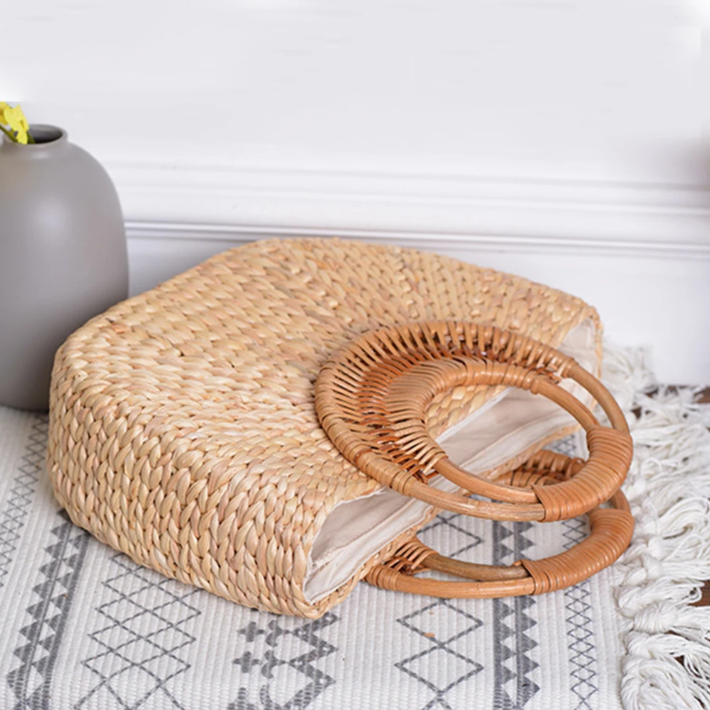 

Women Summer Beach Bag Elegant Woven Top Handle Bag Travel Tote Purse Bucket Bag for Travel & Vacation