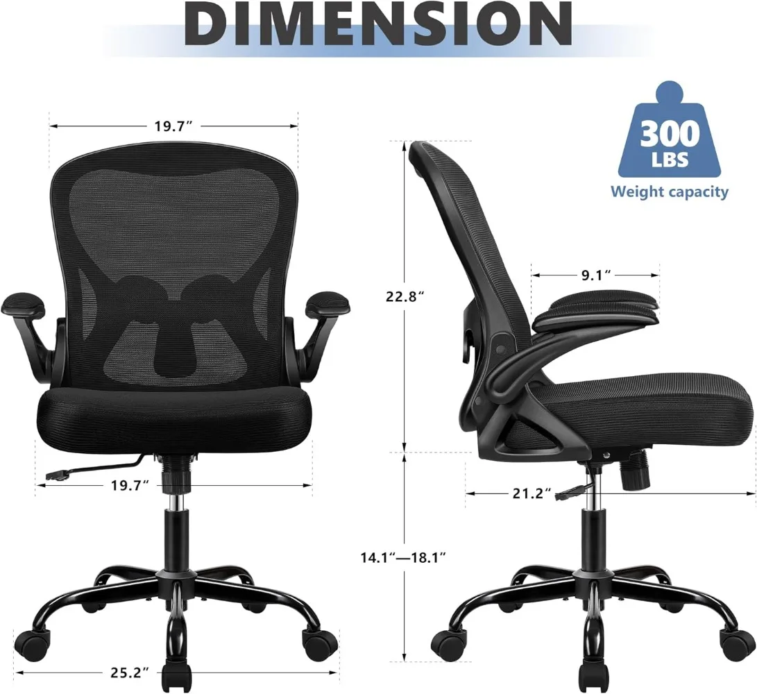 Ergonomic Mesh Computer Chair Home Office Desk Chairs, Swivel Task Chair Mid Back Breathable Rolling Chair with Adjustable