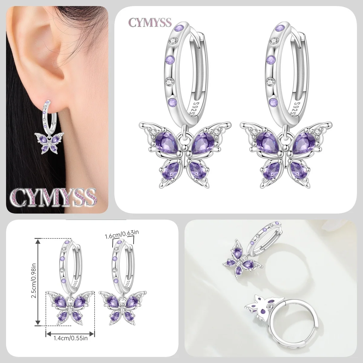 Original 925 Sterling Silber Sterne Mond Bunter Herz-Zirkon Satelliten-Ohrringe Schmuck Creolen für Damen Party Trendige Geschenke – Detail 36