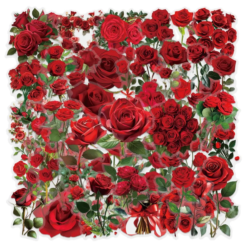 60 Pieces Transparent Rose Sticker Pack - Waterproof Transparent PET Decals, Perfect as Journal Flower Papery Pop Store
