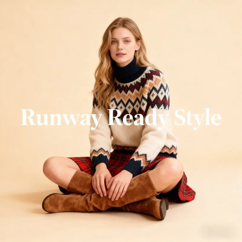 

Ранняя осень 2025 года, рождественский свитер для женщин, модный пуловер с цветными блоками вперед для модного праздничного сезона