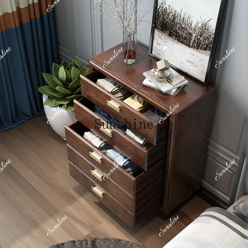 New Chinese style all solid wood bedroom four-bucket cabinet retro drawer storage cabinet FT