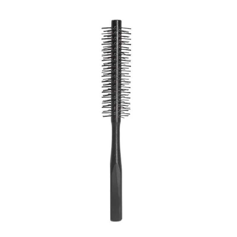 Mini Round Nylon Hairbrush Curly Hair Styling Comb Rolling Comb Round Brush for Thin or Short Hair Men with Wooden Handle