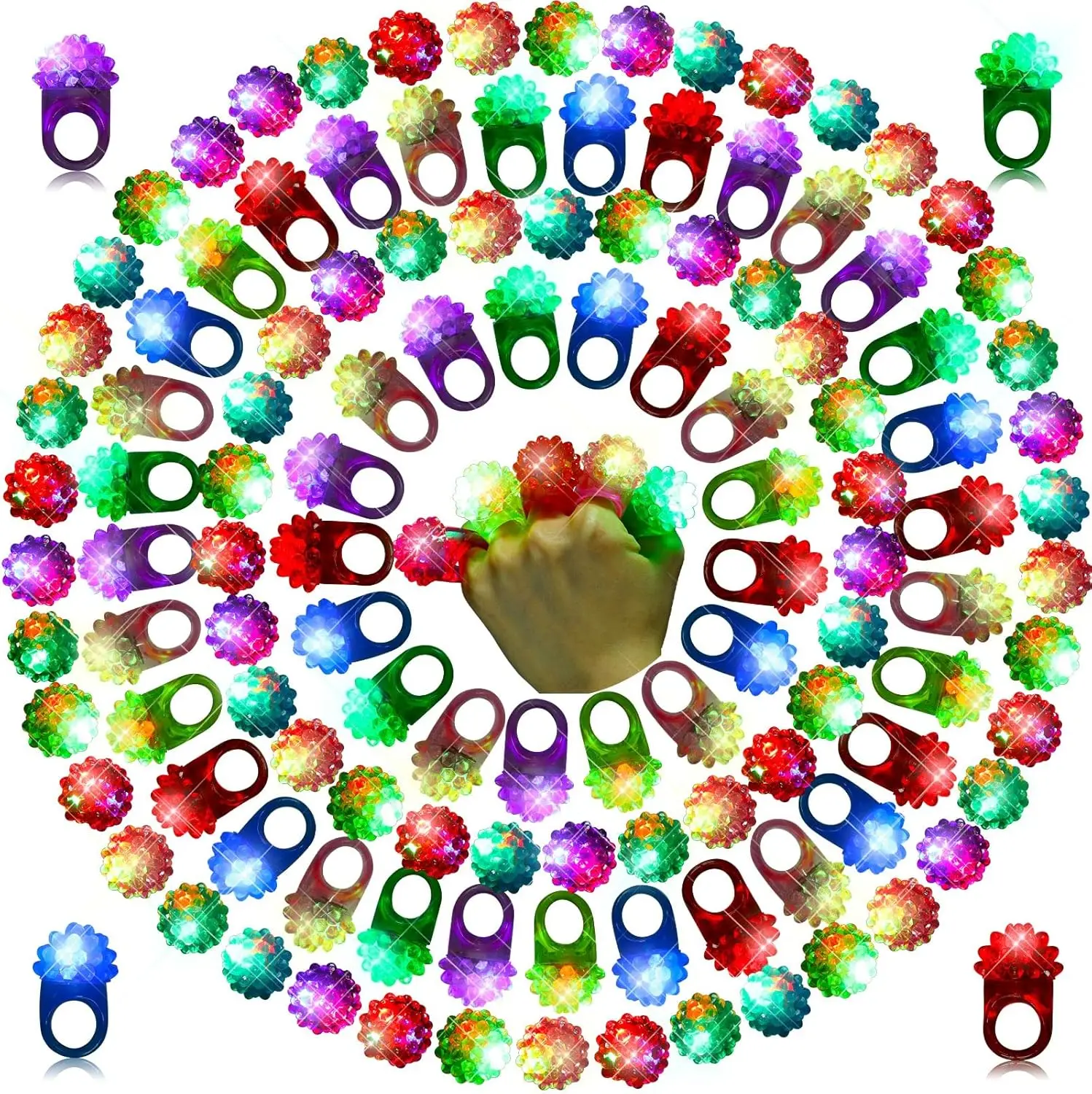 

100 Pcs Light up LED Flashing Ring Glow in The Dark Bumpy Jelly Ring Finger Light Birthday Party Favors Blinking Decor for Party