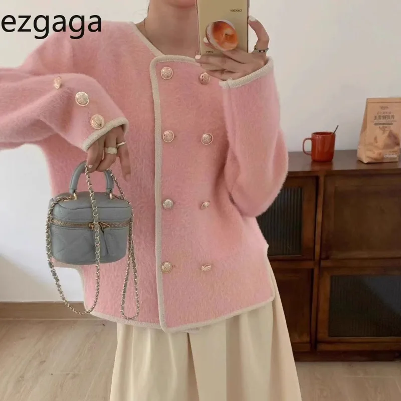 

Ezgaga вязаный кардиган женский во французском стиле шикарная милая элегантная верхняя одежда двубортный осенне-зимний модный свитер женский