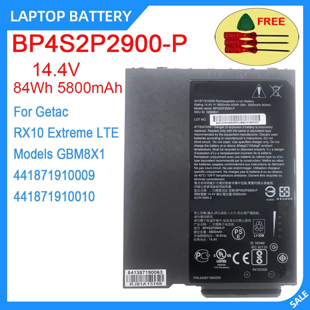 

New Laptop Battery BP4S2P2900-P 14.4V 84Wh 5800mAh For Getac RX10 Extreme LTE Models GBM8X1 441871910009 441871910010