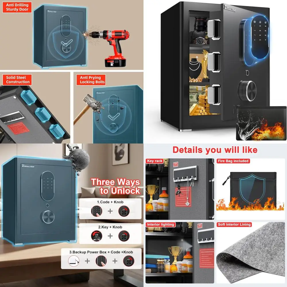 

Водонепроницаемый огнестойкий сейф среднего размера с цифровой клавиатурой, двойной сигнализацией и съемной полкой для ценных вещей и наличных (обновленная версия 2.0)